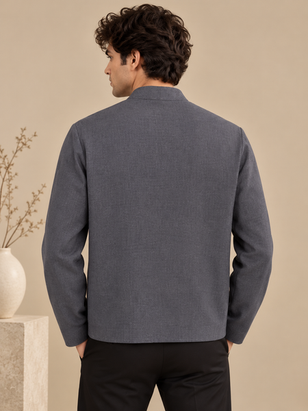Charcoal Grey malai Cotton Bomber Jacket (The Slate Grey Origami) - MMBJ056