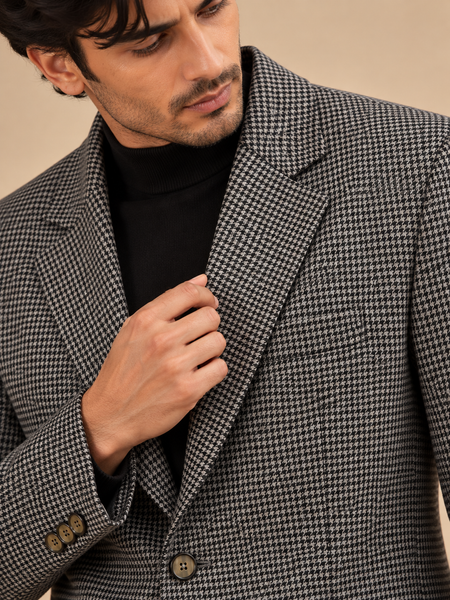 Grey & Black Sartorial Blazer (The Granite Houndstooth) - MMJCUS010