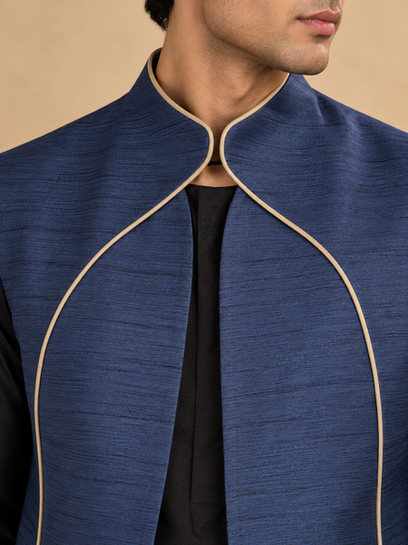 Royal Blue Bemberg Silk Short Open Jacket(The Blue Lotus) - MMSOJ031