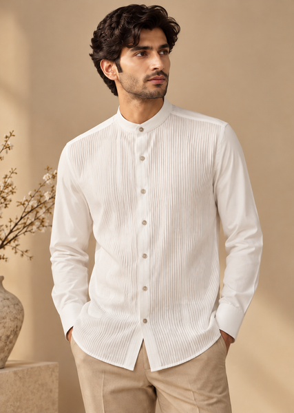 White Malai Cotton Pintux Shirt (The Pristine Cloud) - MMCUS004