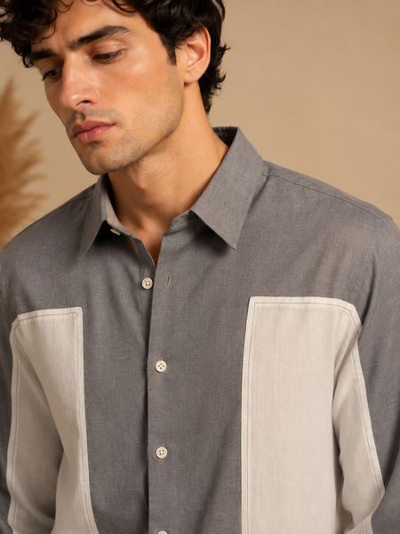 Grey & White Malai Cotton Shirt (The Slate Panel) - MM0936