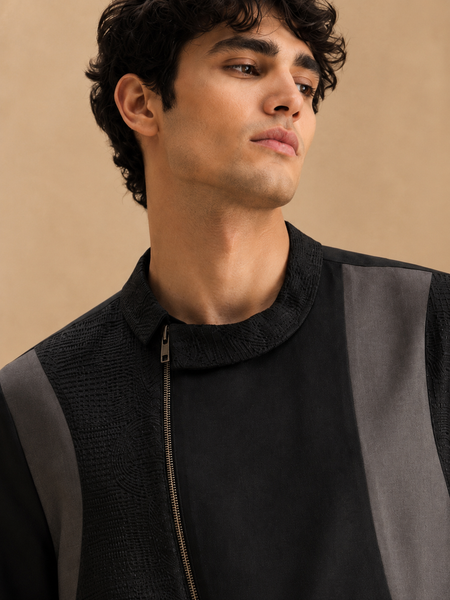 Black & Grey Bomber Jacket - Shadow Block