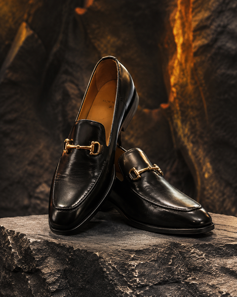 Black Classic Metal Buckle Shoes - MMFT018