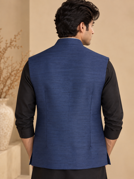 Royal Blue Bemberg Silk Short Open Jacket(The Blue Lotus) - MMSOJ031