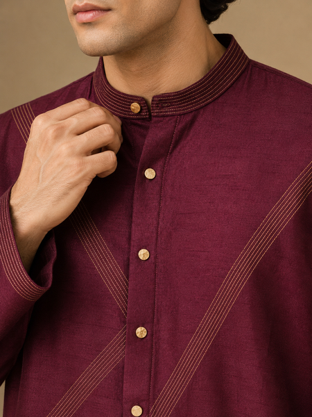 Wine Dola Silk Kurta Set (The Mulberry Compote) - MMK0657