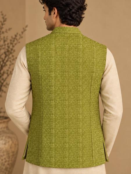 Lime Moss Green Silk/Jacquard Short Open Jacket (The Sweet Lime) - MMSOJ029