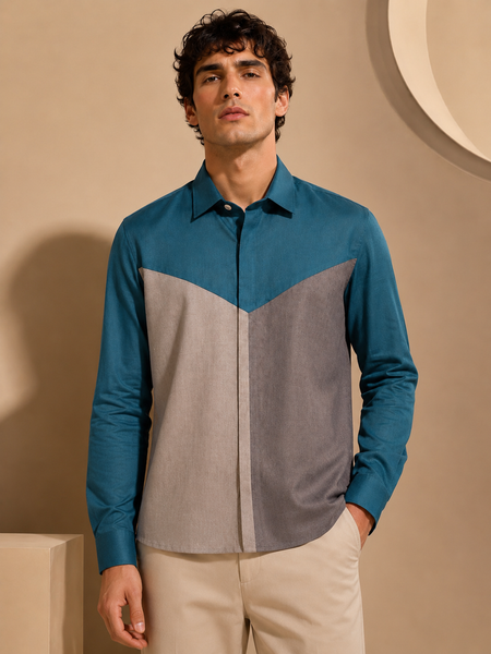 Blue & Grey Malai Cotton Shirt (Atlantic Sea Salt) - MM0929
