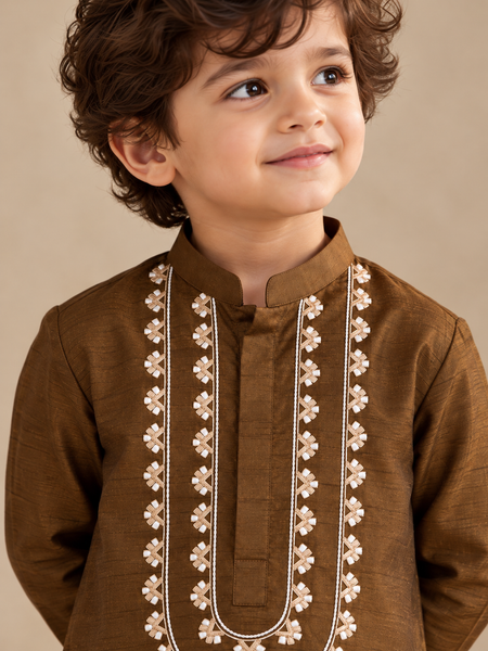 Brown Bemberg Silk Kurta Set (Smoked Espresso) - MMKWCUS006
