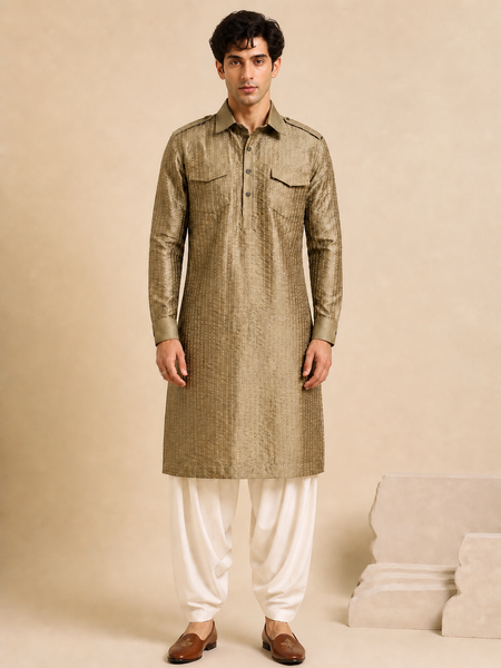 Rust Gold Bemberg Silk Kurta Set (Rust Gold Ganache) - MMK0654