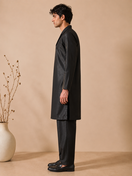 Black Bemberg Silk Kurta Set (The Kinetic Black Set) - MMK0671