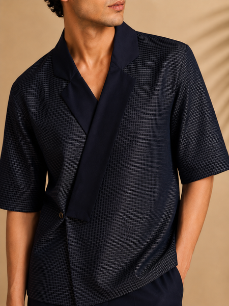 Navy Blue Kota Silk/Cotton Jacket/Coat (The Midnight Kimono) - MMJC001