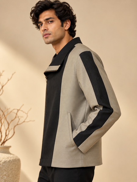 Grey & Black Bemberg Silk Bomber Jacket (The Smoked Quartz & Onyx) - MMBJ062