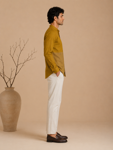 Mustard Yellow Malai Cotton Shirt (The Ochre Horizon) - MM0935