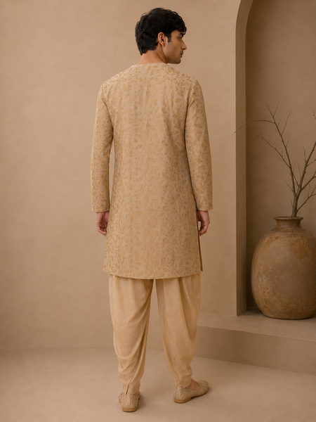 Gold Chanderi Silk Kurta Set (The Gilded Leaf) - MMK0672