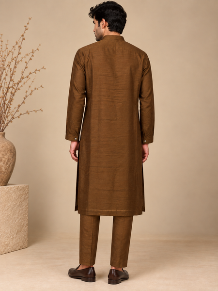 Brown Bemberg Silk Kurta Set (The Smoked Espresso) - MMK0683