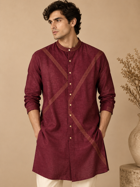 Wine Dola Silk Kurta Set (The Mulberry Compote) - MMK0657