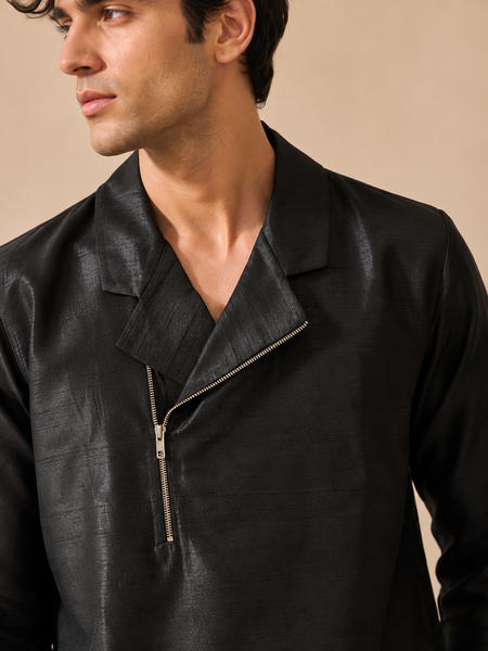 Black Bemberg Silk Kurta Set (The Kinetic Black Set) - MMK0671