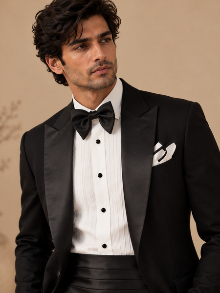 Black Super Wool Tuxedo Set (The Black & White Symphony) - MMCRSET011