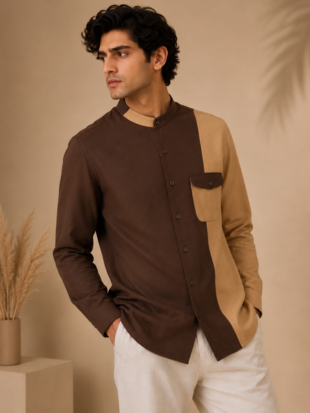 Brown & Beige Malai Cotton Shirt (The Espresso Split) - MM0933