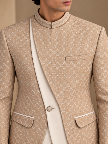 Champagne Sand Chanderi Embroidered Bandhgala - MMJ0179