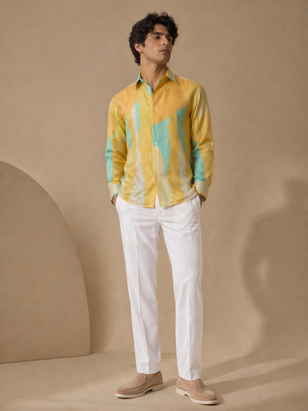 Yellow & Blue Muslin Printed Shirt (Teal Nectar Meridian)- MM0927