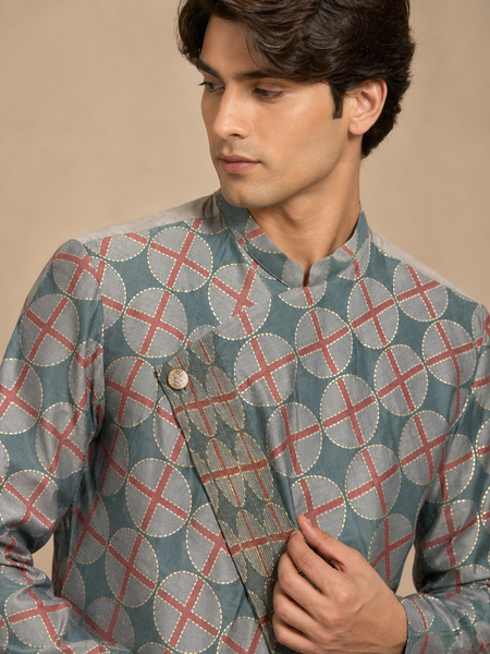 Blue/Grey Muslin Kurta Set (Double-Layer Prism) - MMK0666