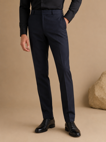 Midnight Blue Italian Wool Pant (Black Caviar & Smoked Sapphire) - MMPCUS001