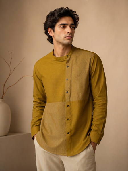 Mustard Yellow Malai Cotton Shirt (The Ochre Horizon) - MM0935