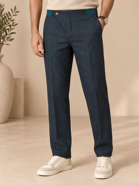 Deep Teal Navy Green Linen Pants (The Peacock) - MMP0149