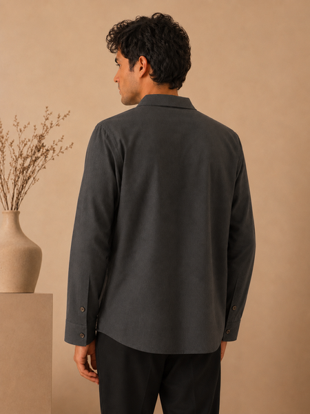 Grey Malai Cotton Shirt (Charcoal Pleated Wrap) - MM0937