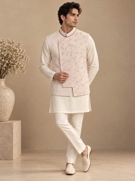 Baby Pink Linen Silk Jacquard Modi Jacket (The Rose Macaron) - MMWC0248