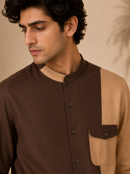 Brown & Beige Malai Cotton Shirt (The Espresso Split) - MM0933
