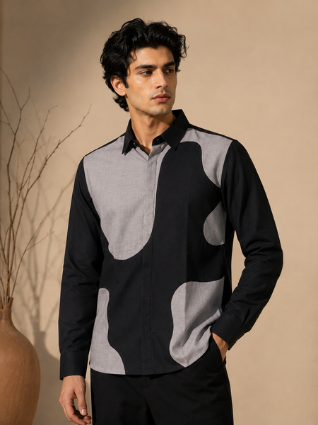 Black & Grey Malai Cotton Shirt (Obsidian & Dove) - MM0939