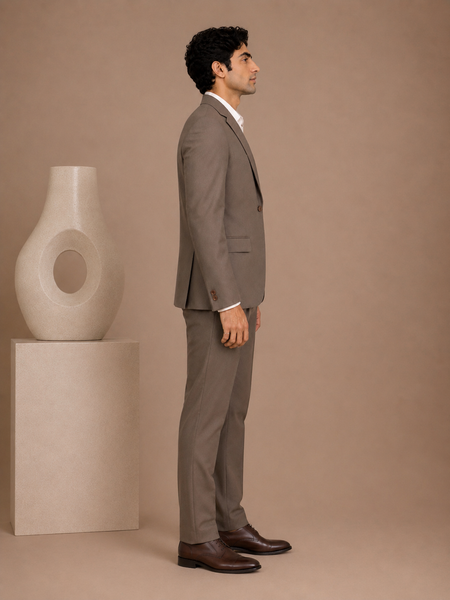 Camel Colour Italian Wool Blazer & Pant Set (Sandstone Baroque Kinetic) - MMJCUS006