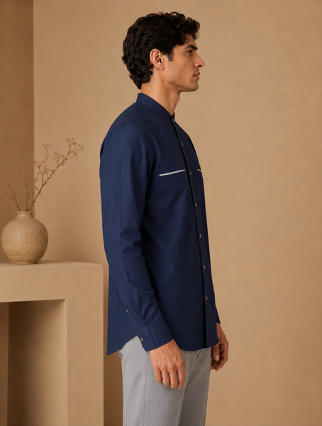 Blue & Grey Malai Cotton Shirt (Atlantic Sea-Salt & Truffle Float) - MM0931