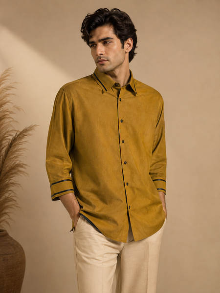 Mustard & Blue Cotton Muslin Printed Shirt (The Tuscan Sun) - MM0942