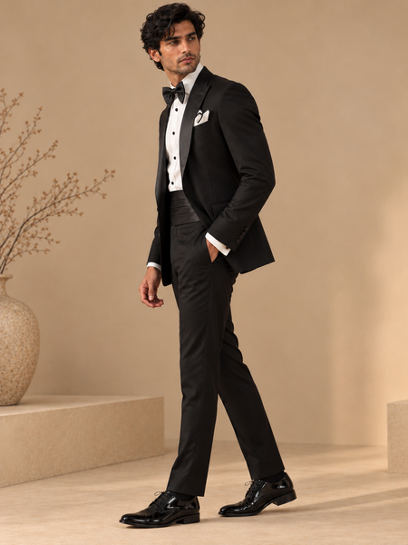 Black Super Wool Tuxedo Set (The Black & White Symphony) - MMCRSET011