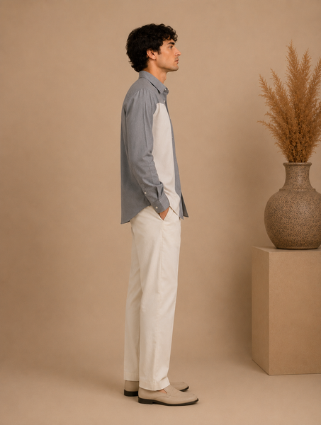 Grey & White Malai Cotton Shirt (The Slate Panel) - MM0936