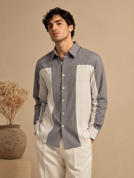 Grey & White Malai Cotton Shirt (The Slate Panel) - MM0936