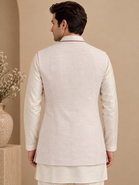 Baby Pink Linen Silk Jacquard Modi Jacket (The Rose Macaron) - MMWC0248