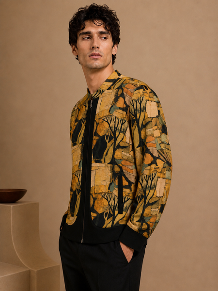 Mustard Muslin Printed Bomber Jacket (Mustard Peppercorn Ganache) - MMBJ052