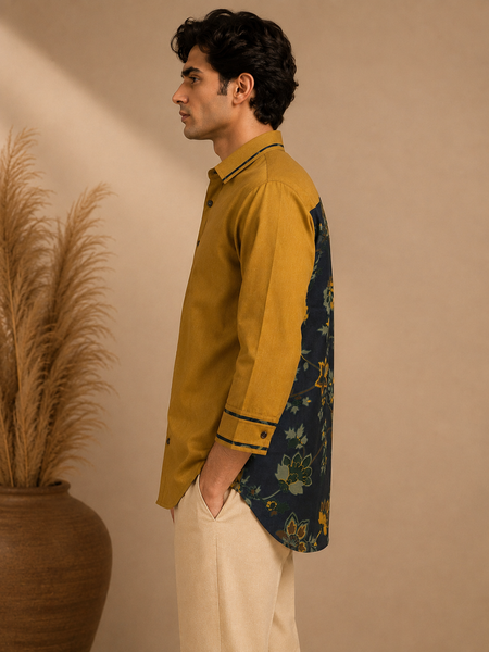 Mustard & Blue Cotton Muslin Printed Shirt (The Tuscan Sun) - MM0942