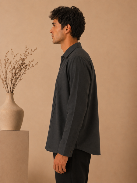 Grey Malai Cotton Shirt (Charcoal Pleated Wrap) - MM0937
