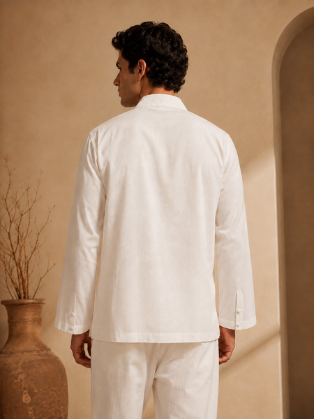 White Malai Cotton Short Kurta (The Ivory Cross-Over) - MMSK076