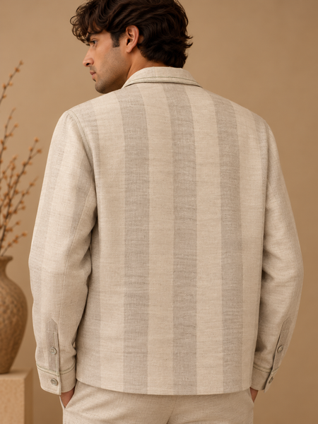 Beige Linen Bomber Jacket (The Toasted Oat) - MMBJ061