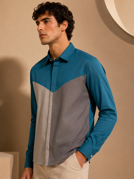 Blue & Grey Malai Cotton Shirt (Atlantic Sea Salt) - MM0929