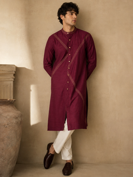 Wine Dola Silk Kurta Set (The Mulberry Compote) - MMK0657