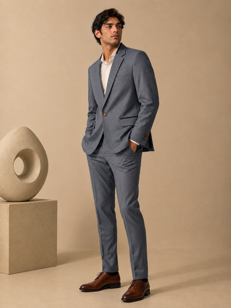 Stone Grey Linen Blazer & Pant Set (Smoked Earl Grey) - MMJCUS008