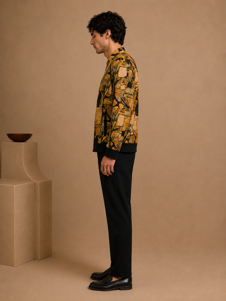 Mustard Muslin Printed Bomber Jacket (Mustard Peppercorn Ganache) - MMBJ052