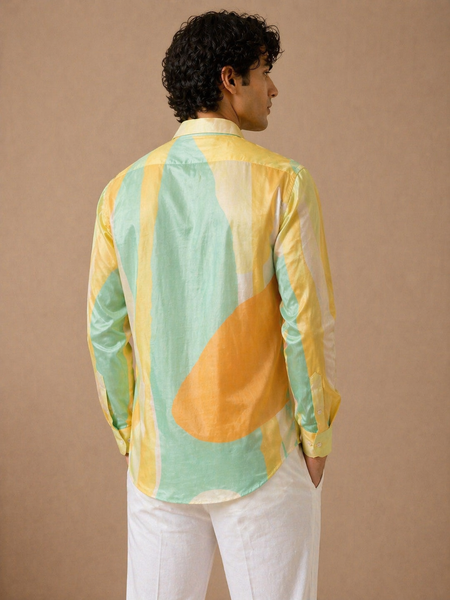 Yellow & Blue Muslin Printed Shirt (Teal Nectar Meridian)- MM0927